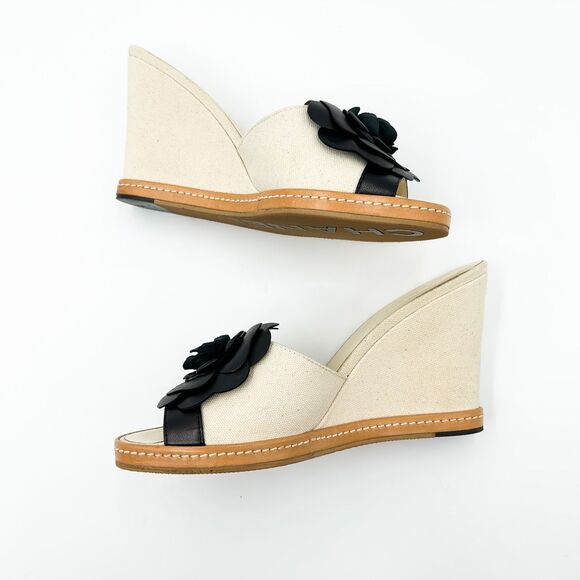 Chanel Camellia Wedge Sandals Slides Mules EU 37 US 6-6.5 - Picture 6 of 15